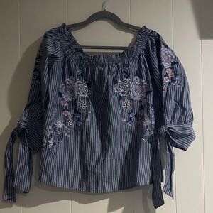 American Eagle Outfitters Blue Striped Floral Blouse